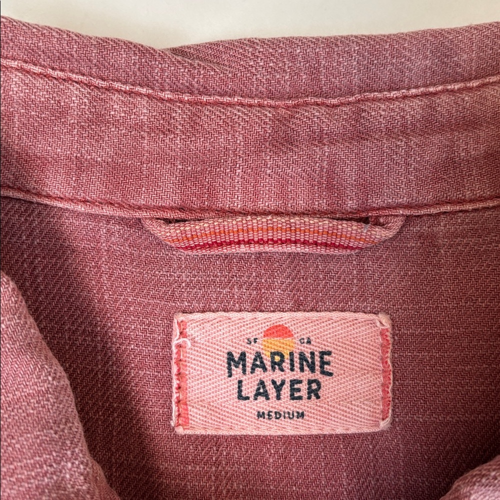 Marine Layer Stonewashed Red Cotton Long Sleeve Button Shirt Mens Size Medium - Picture 3 of 11